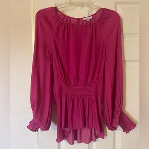 Halston Hot Pink Shirred Waist Blouse Size XS